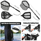 Fishing Landing Net Aluminum Alloy Durable Telescoping Extend to 190cm/130cm/55cm Folding Mesh Safe Fish Catching Releasing