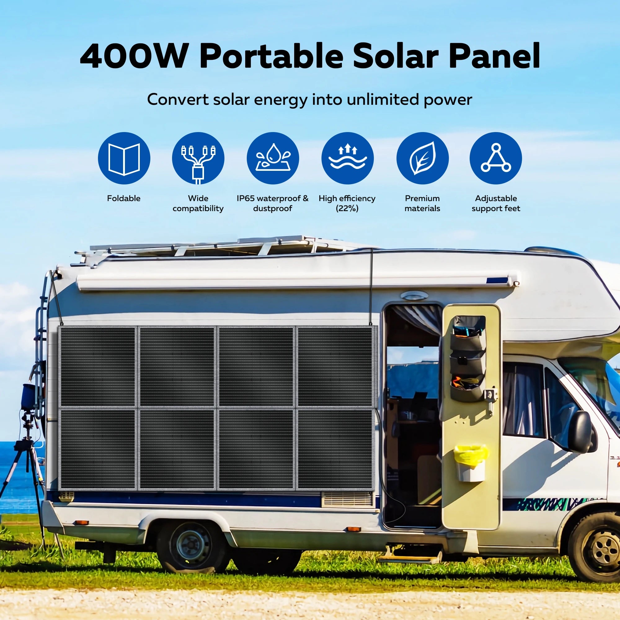 CTOLITY 400W Foldable Solar Panels 41V Portable Solar Charger Generator 23% Efficiency Folding Bag Outdoor Power Supply Camping