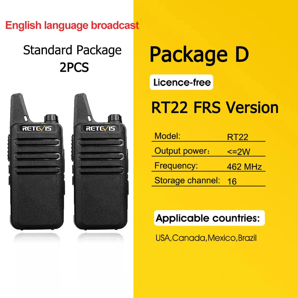 RETEVIS RT622 Walkie Talkie Mini 2 pcs PMR 446 Portable Two-way Radio ht PTT Walkie-talkies Communication Radio for Restaurant