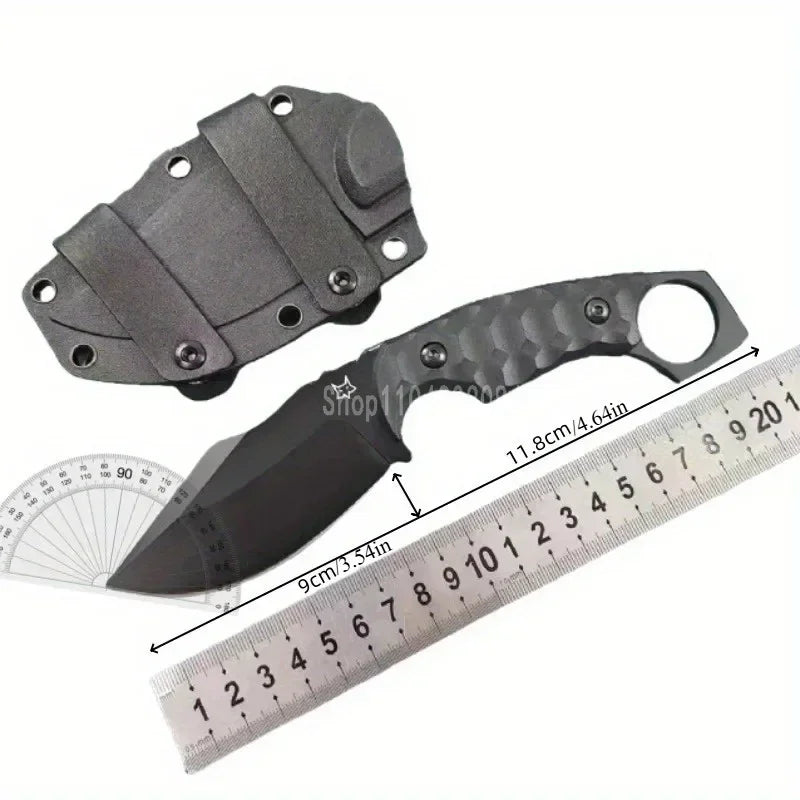 Outdoor Professional Hunting Knife with Sheath Finger-ring Handle Ergonomic Grip for Polar Survival Combat Self-defense Hunting