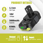 2 Pack 3.5Ah For Ryobi 18V Battery and  Charger Combo Compatible for Ryobi ONE+ Battery P102 P103 P104 P105 P107 P109 P117 P190