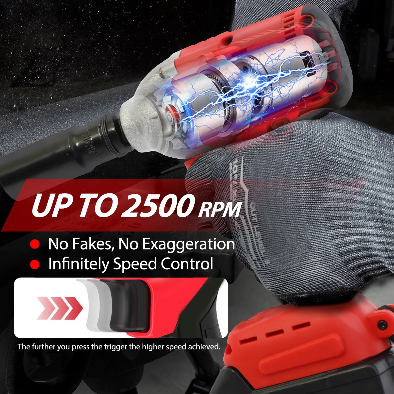 1000N.m (740ft-lbs) Cordless Impact Wrench Brushless Electric High Torque with Batteries 1500MAh 20V Fast Charger for Car Truck