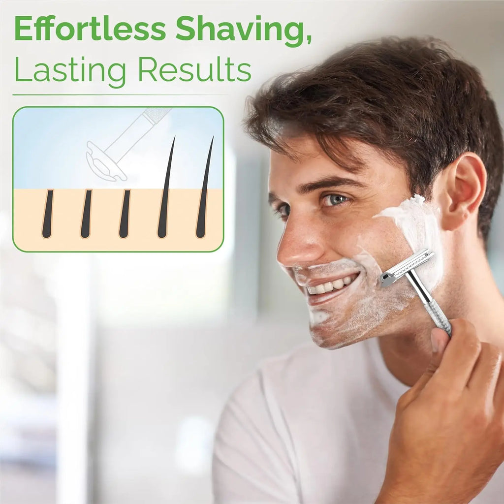 Double Edge Safety Razor for Men & Women, Metal Razor with 10 Platinum Coated Safety Razor Blades, Eco-Friendly Razor