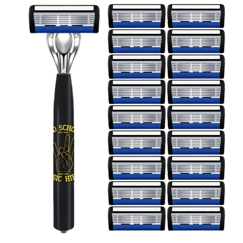 Classic men's shaver, non slip handle, stainless steel blade, economical and practical, 6-layer manual shaver blade