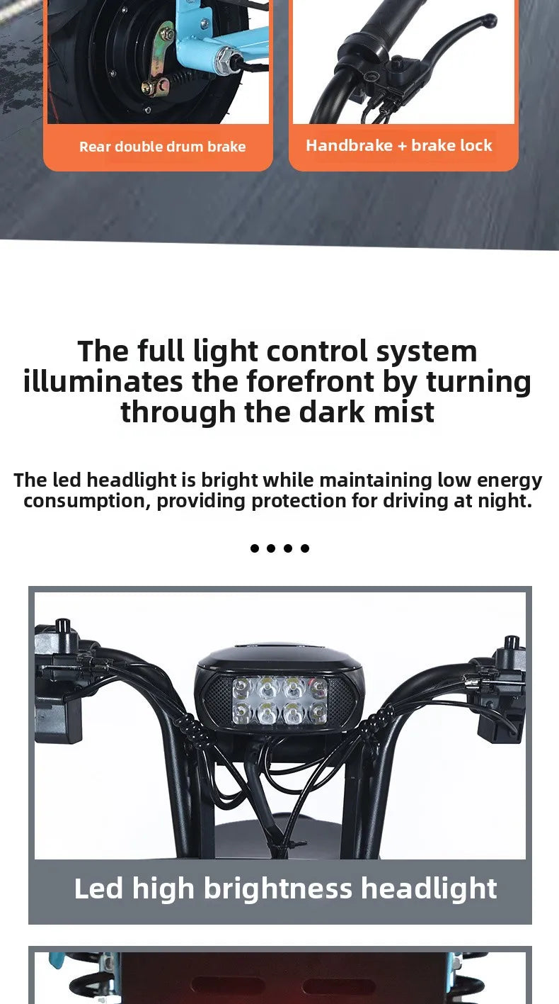 800W48V 70km folding electric tricycle small leisure vehicle for adults to ride three people portable battery car for home use