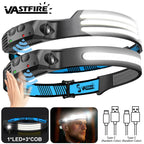 Induction Headlamp COB+LED Head Flashlight Built in Battery USB Rechargeable Outdoor Waterproof Camping Fishing Work Lantern ﻿