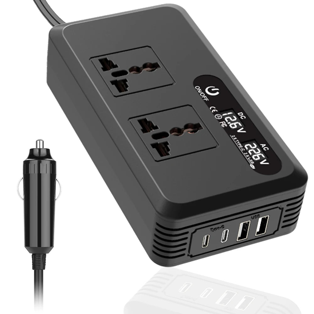 200W Power Inverter Car Mounted Inverter USB Voltage Transformer Portable DC 12V To AC 110V/220V Conversion USB Battery Clip