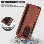 Ring Bucket Wallet Phone Case For Samsung Galaxy Z Fold7 Z Fold 6 5 7 4 3 Leather Case Kickstand Pen Cash Card Slots Phone Cover