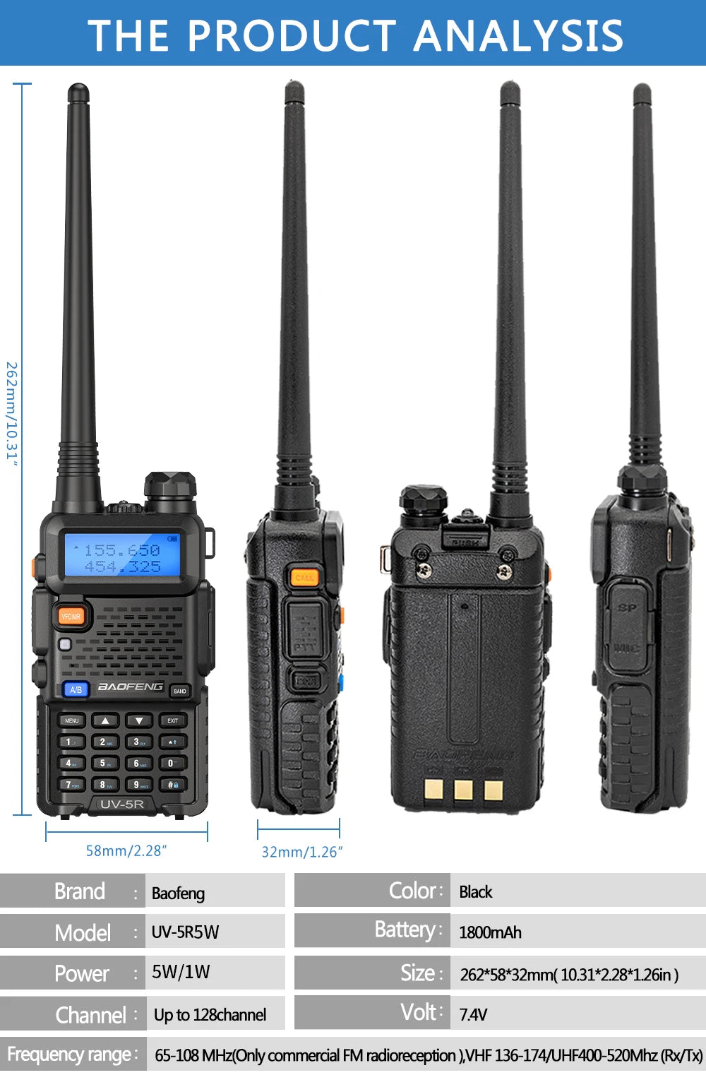 1/2PCS Baofeng UV 5R 5W 8W Walkie Talkie Ham CB Radio Long Range Dual Band VHF UHF FM Transceiver Two Way Radio UV5R K5 Plus