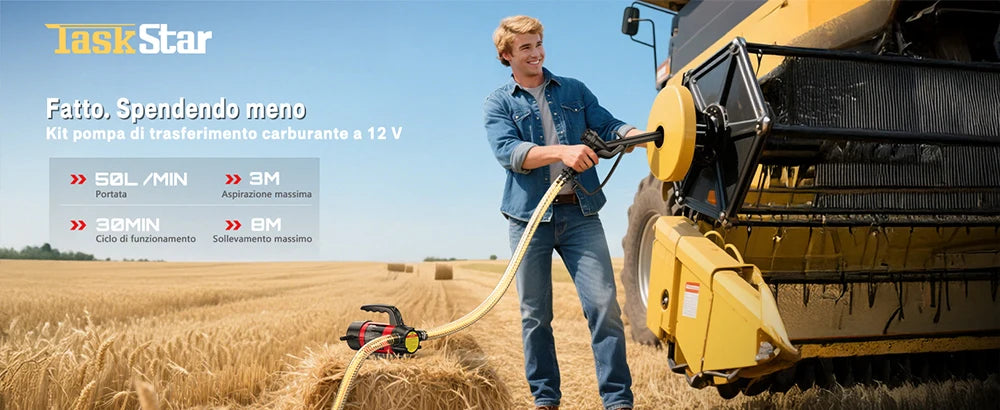 TaskStar 12V Electric Fuel Transfer Pump Kit 13GPM Battery Diesel Transfer Pump with Fuel Nozzle Hoses for Home Business Farm