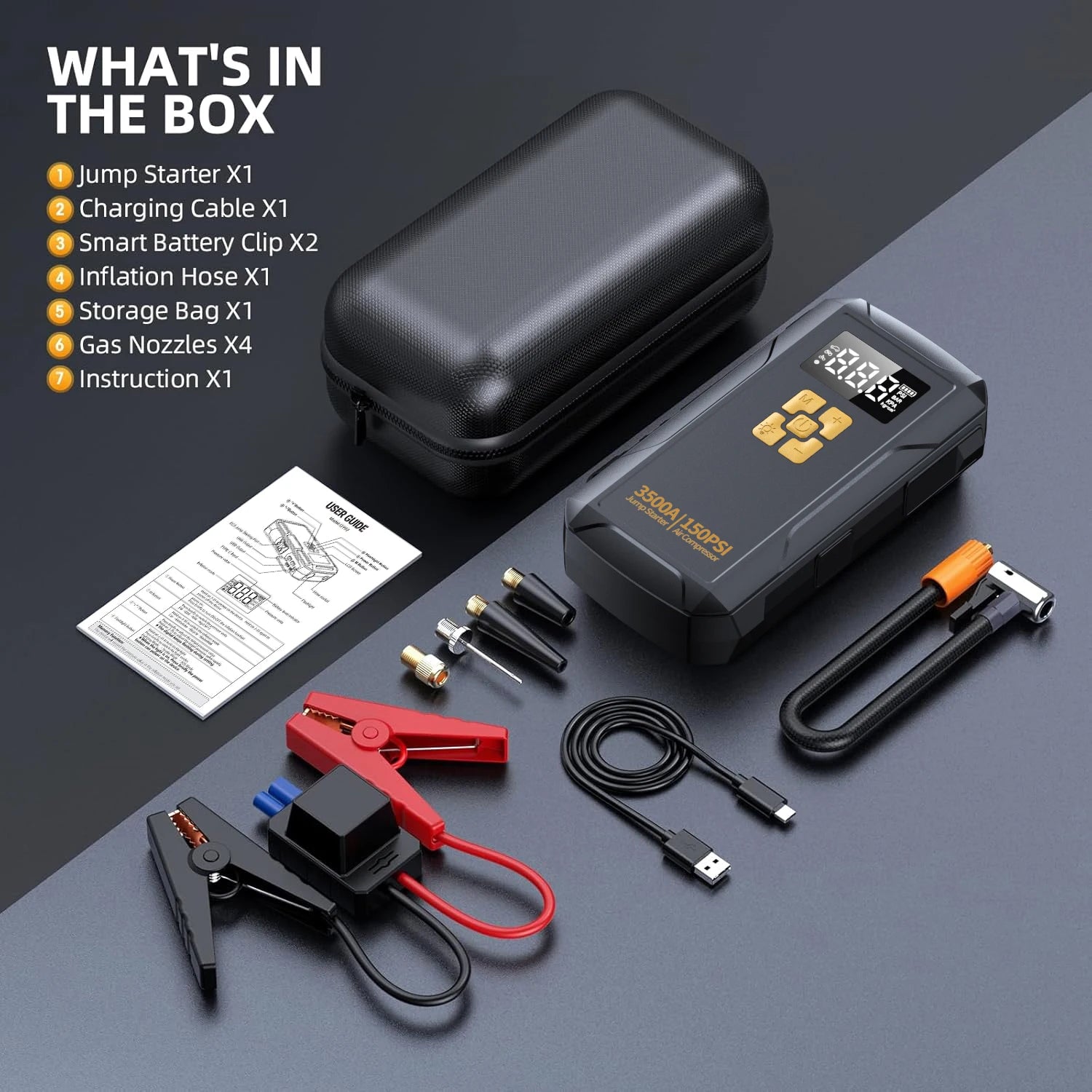 Jump Starter with Air Compressor 3500A Jump Starter 150PSI Air Pump Multifunctional Tire Inflator Power Bank Lighting for Car