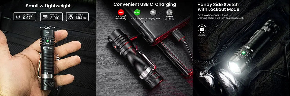 Sofirn SC18 1800lm EDC Flashlight USB C Rechargeable SST40 LED 18650 Torch TIR Optics Lens Lantern with Power Indicator