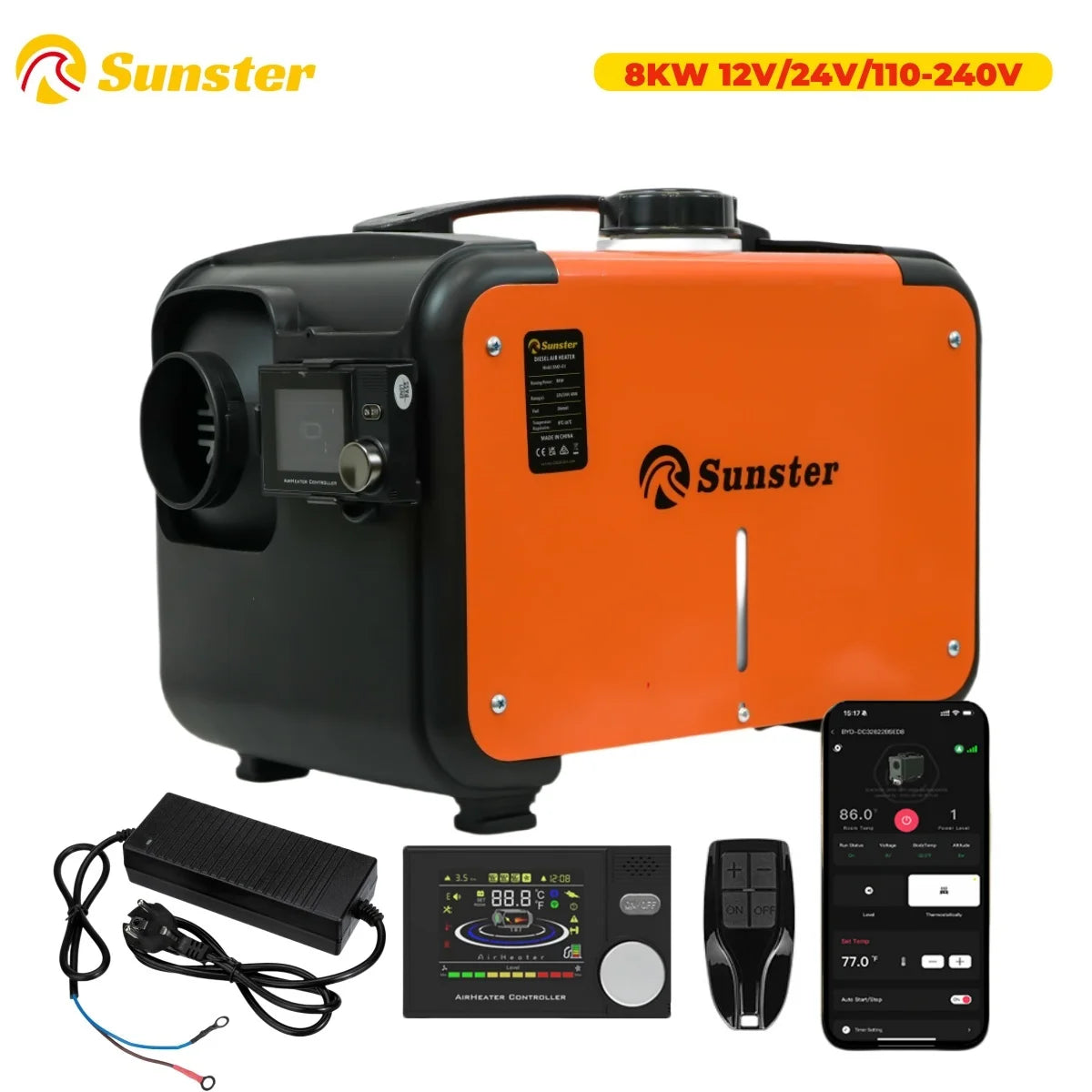 12V&24V&220V AC&DC Universal 8KW Diesel Air Heater All In One Parking Heater with bluetooth App Control For Home RV Vehicle