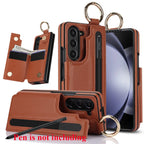 Ring Bucket Wallet Phone Case For Samsung Galaxy Z Fold7 Z Fold 6 5 7 4 3 Leather Case Kickstand Pen Cash Card Slots Phone Cover