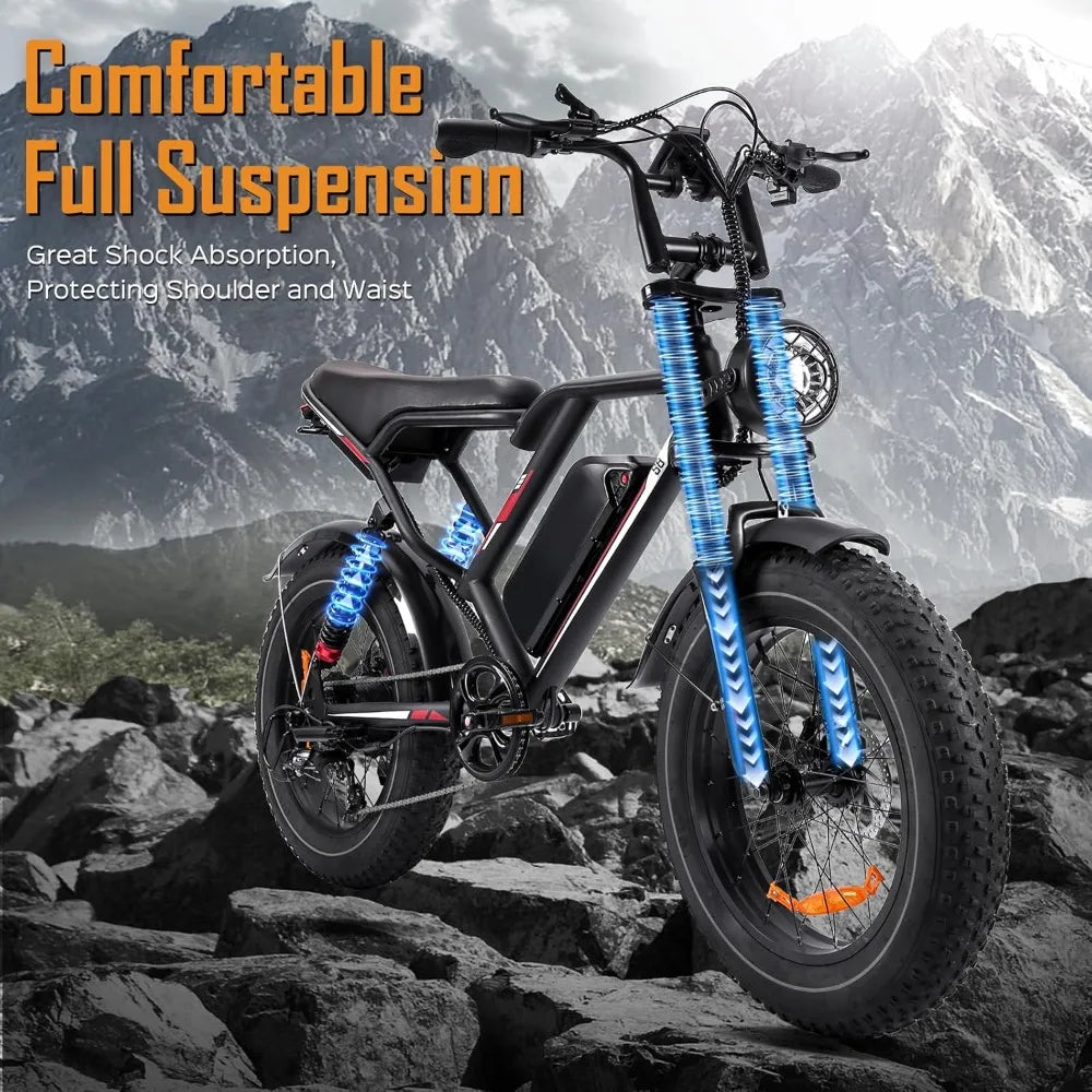S8 Electric Bike for Adult, 1000W 20" Fat Tire 48V 17.5AH Removable Battery, Max 35-70 Miles Electric Motorcycle