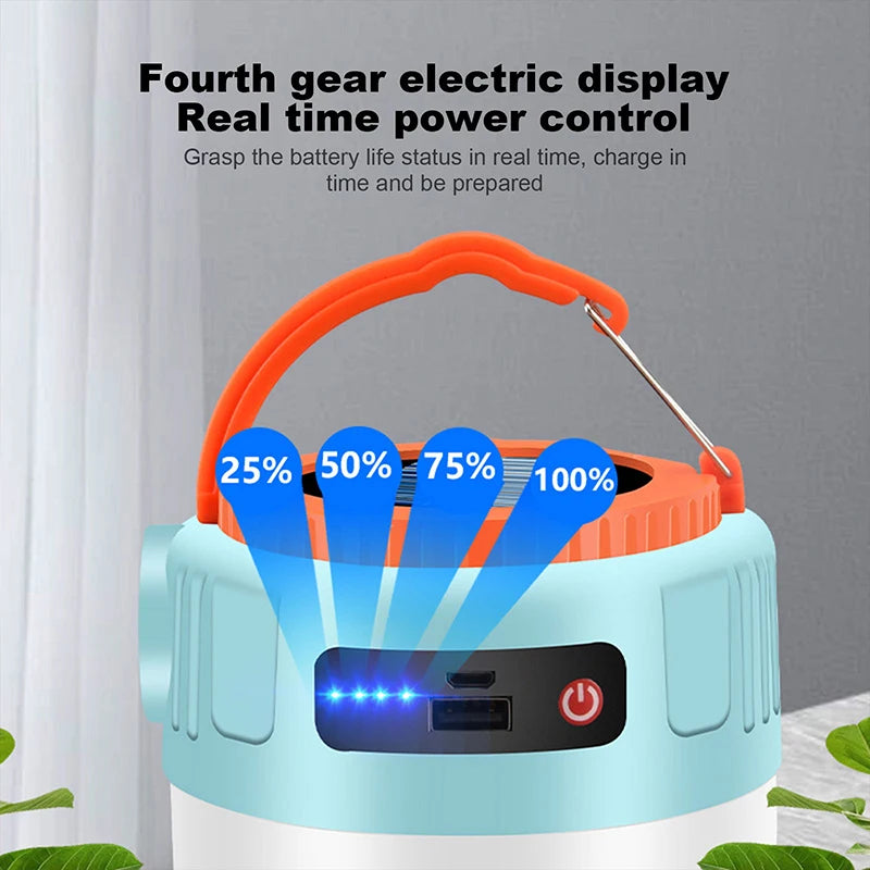 Outdoor Solar Camping Light High Power Work Light LED Flashlight Emergency Power Bank Tent Hanging Lamp Lantern Rechargeable