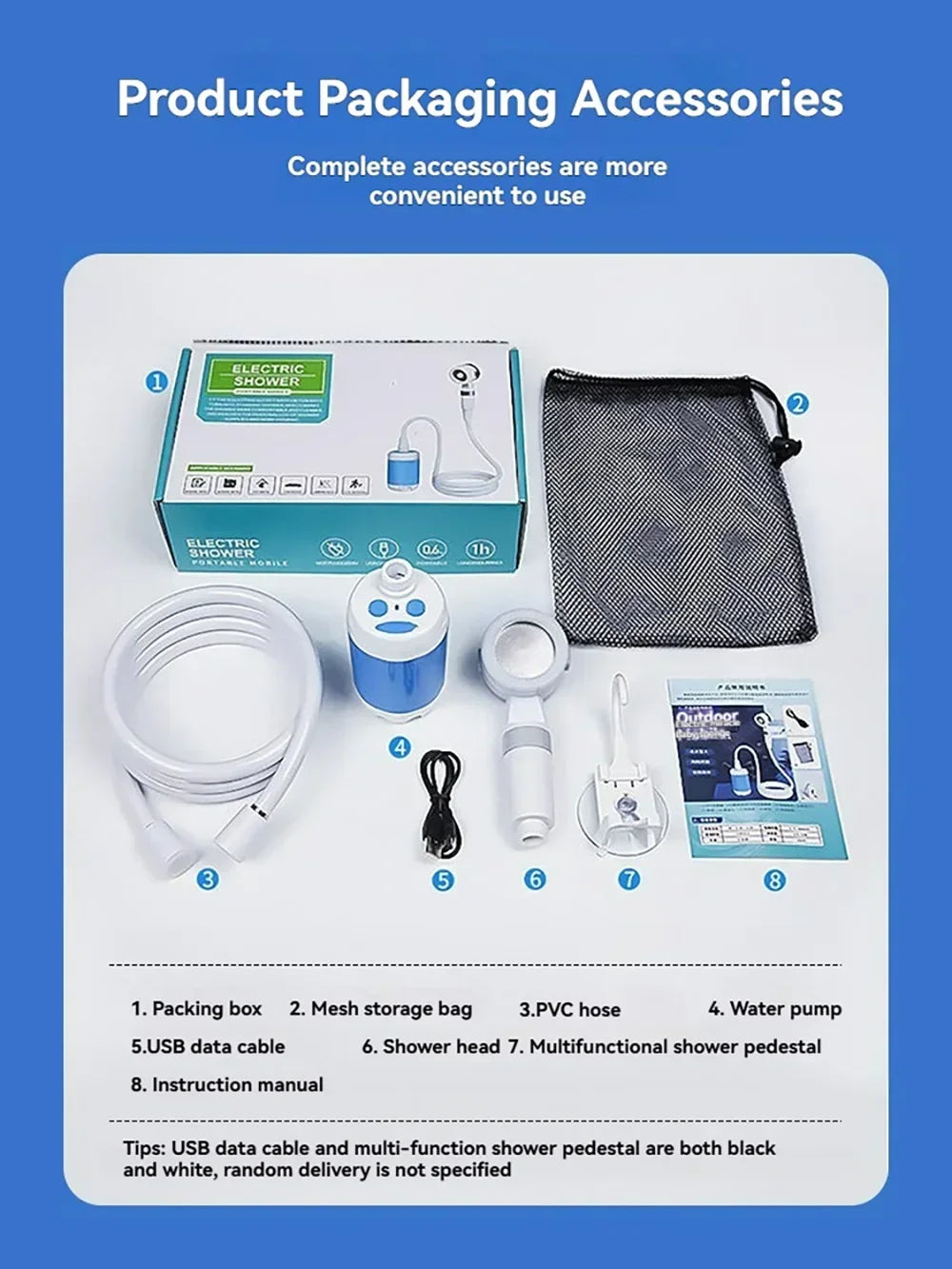 Portable Rechargeable Outdoor Shower Handheld Compact Design Gentle Flow for Car Washing Gardening Bathing Camping Travel