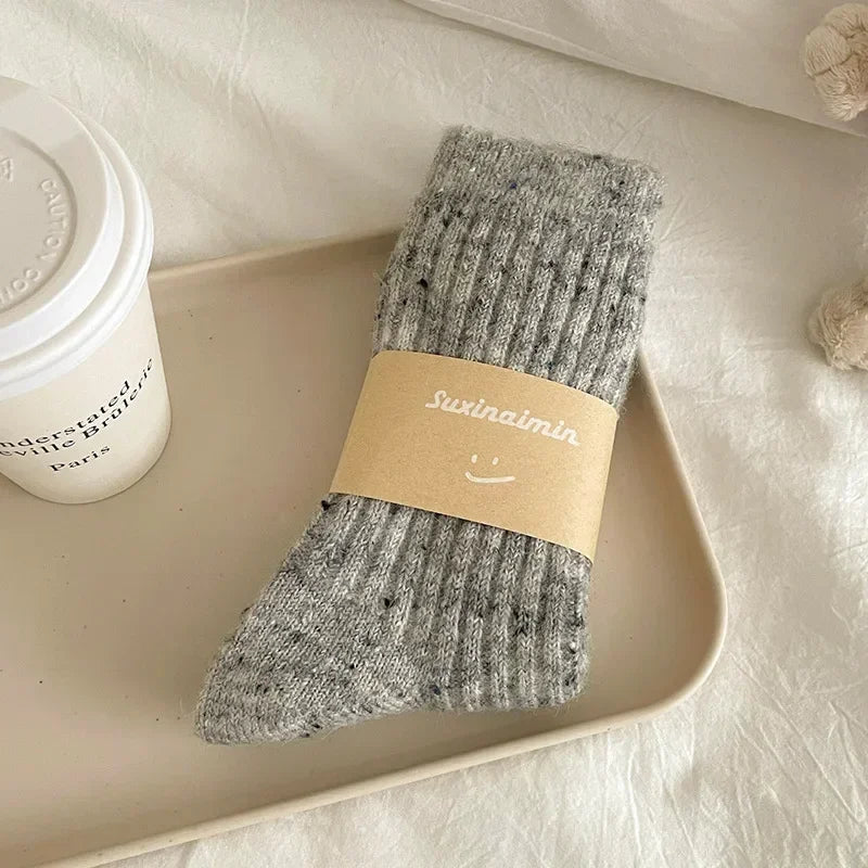 Winter Women Socks Wool Cashmere Thick Warm Long Socks Japanese Fashion Solid Color Thermal Floor Sleeping Socks Christmas Gifts