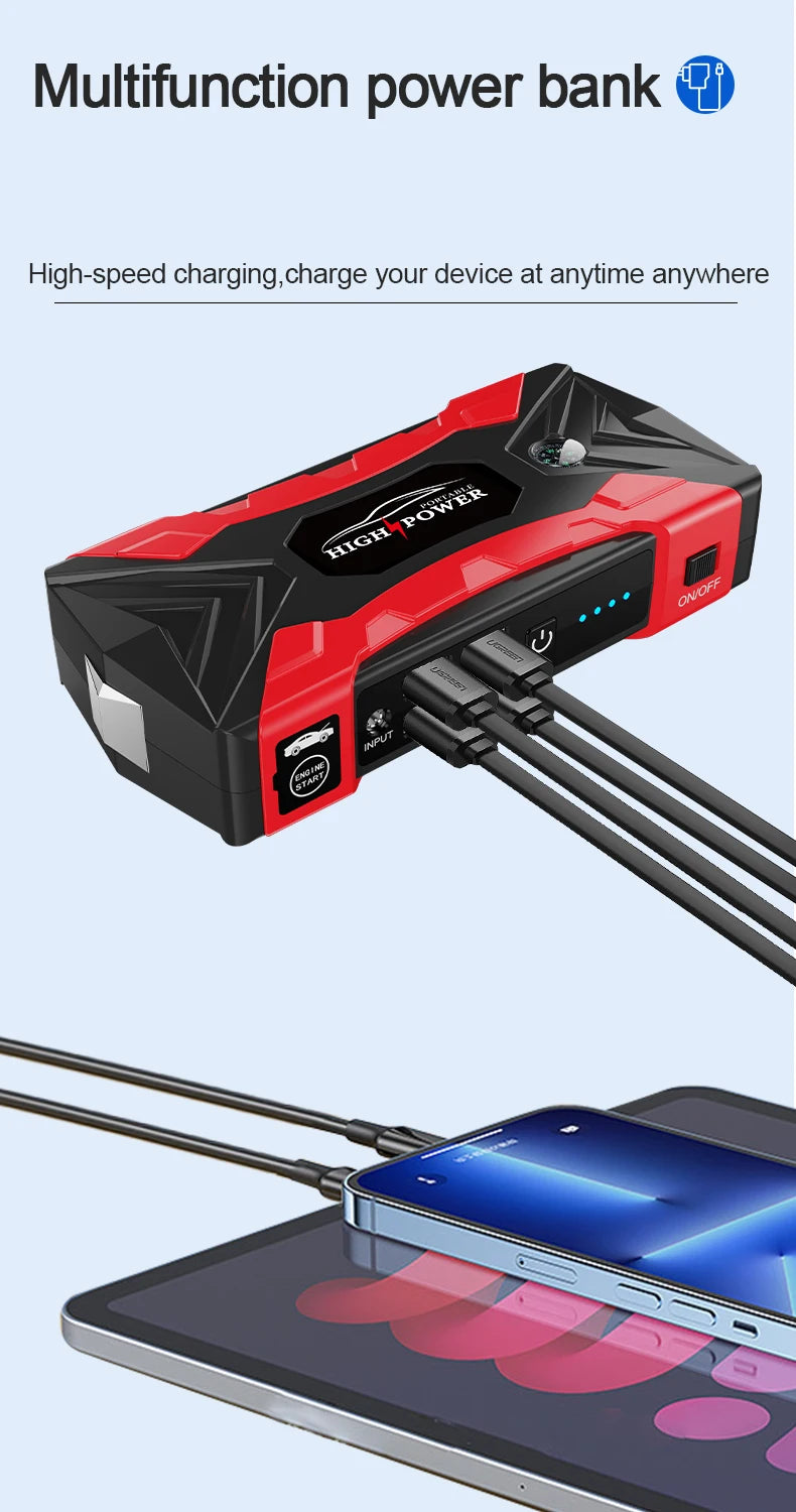 12V 60000mAh Car Jump Starter Digital Display Emergency Power Supply Portable Emergency Starter Car Battery Booster Power Bank