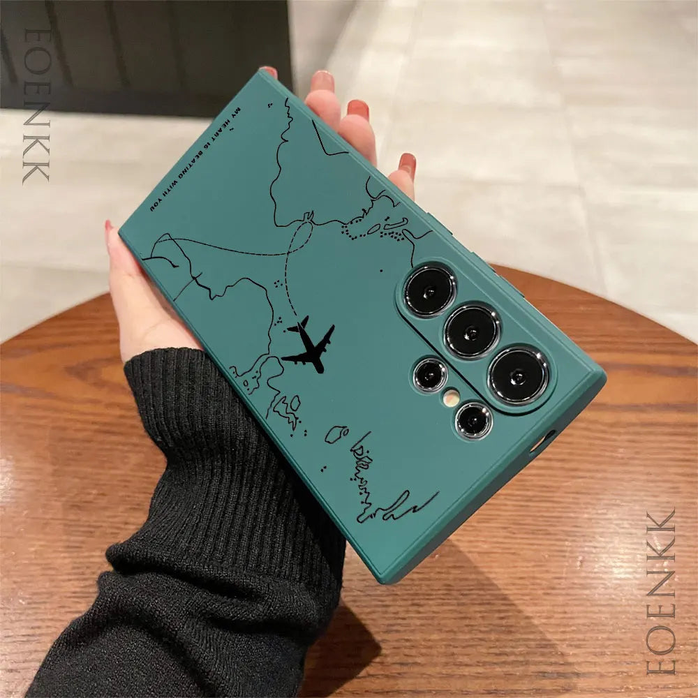 Silica gel Phone Case For Samsung Galaxy S25 S24 Ultra S23 S22 S21 S20 Ultra FE Plus Note 10 20 Lite Airplane Route Desian Cover