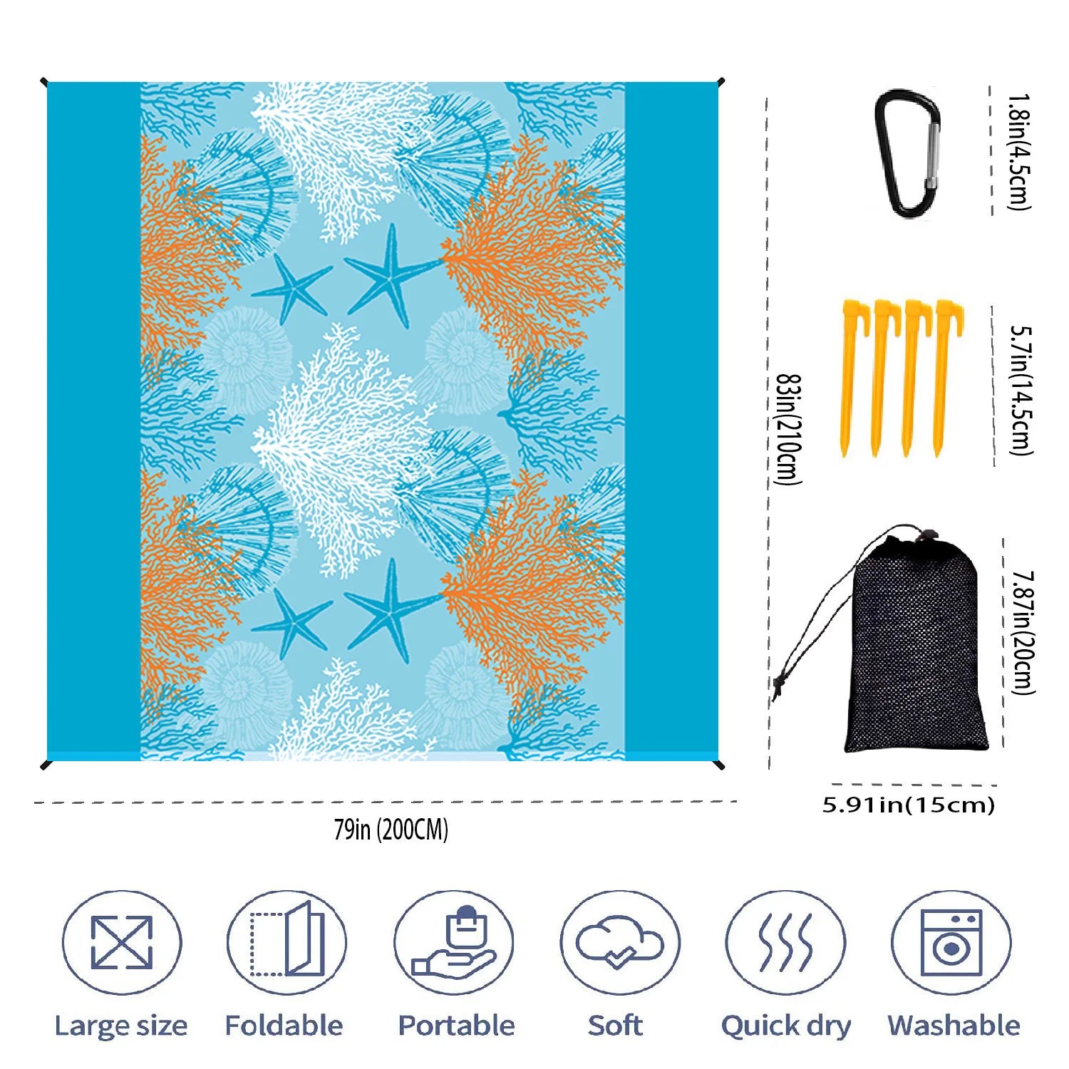 Beach Mat Outdoor Picnic Sandproof Waterproof Soft Comfortable Material Light Weight Portable for Beach Outdoor Travel Camping