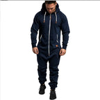 Mens Onesie Jumpsuit Pajamas Long Sleeve Sweatpants Pure Color Splicing Autumn Winter Casual Hoodie Male Zipper Jumpsuit