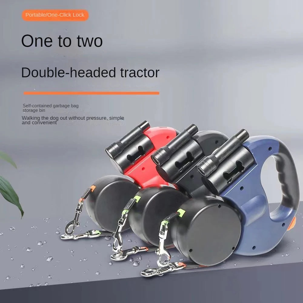 Double dog Leash Light retractable roulette double end leash Portable rotating pet leash for 2 dogs walking pet supplies