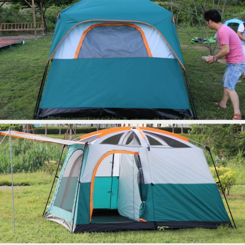 5-8/8-12 Person Outdoor Canopy Tent, Two Bedroom One Living Room Large Tent Mosquito Proof Skylight Family Travel Outing Equipm