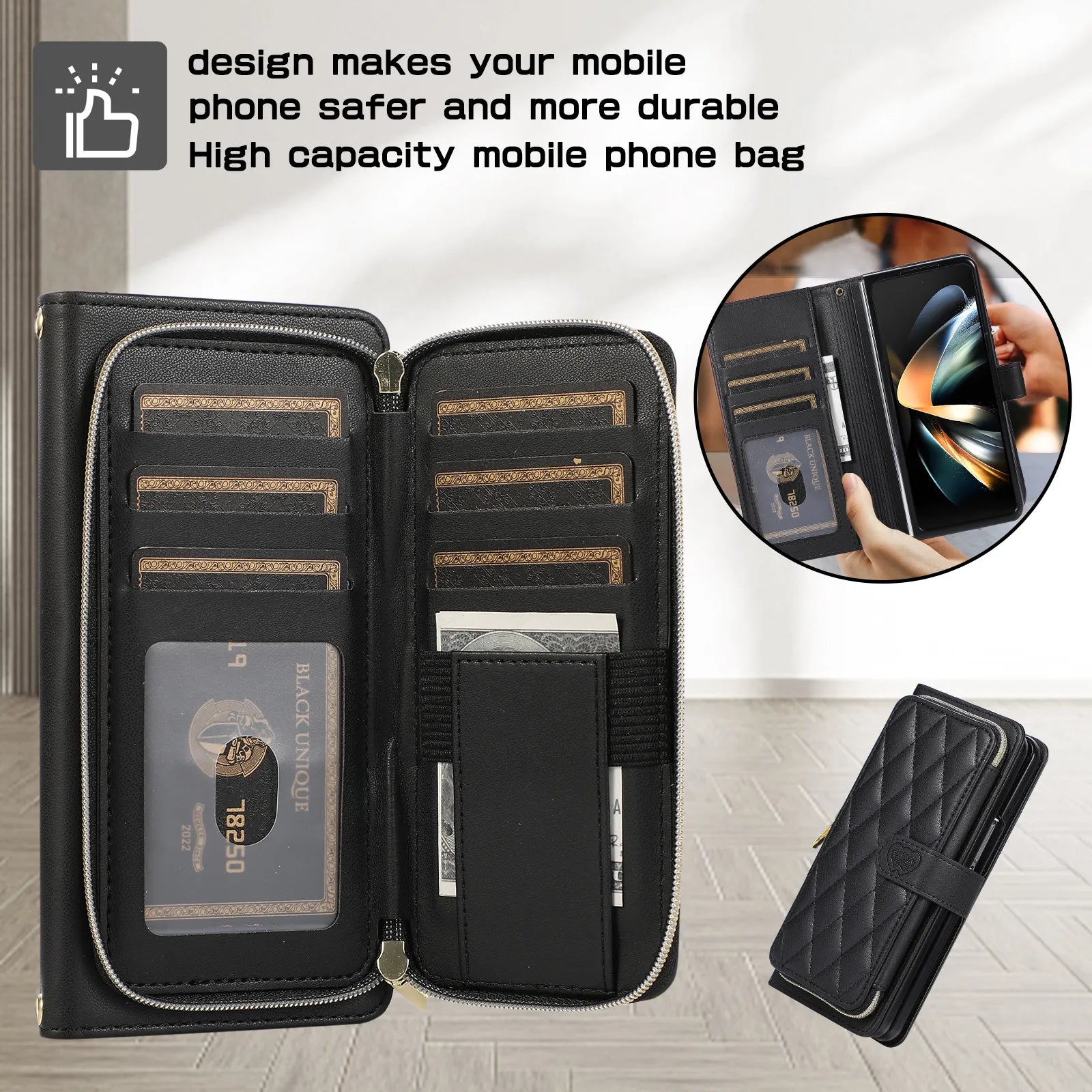 Crossbody Lanyard Leather Phone Case for Samsung Galaxy Z Fold 7 6 5 4 3 Fold5 Fold4 Fold6 5G Wallet with Card Holder Slot Cover