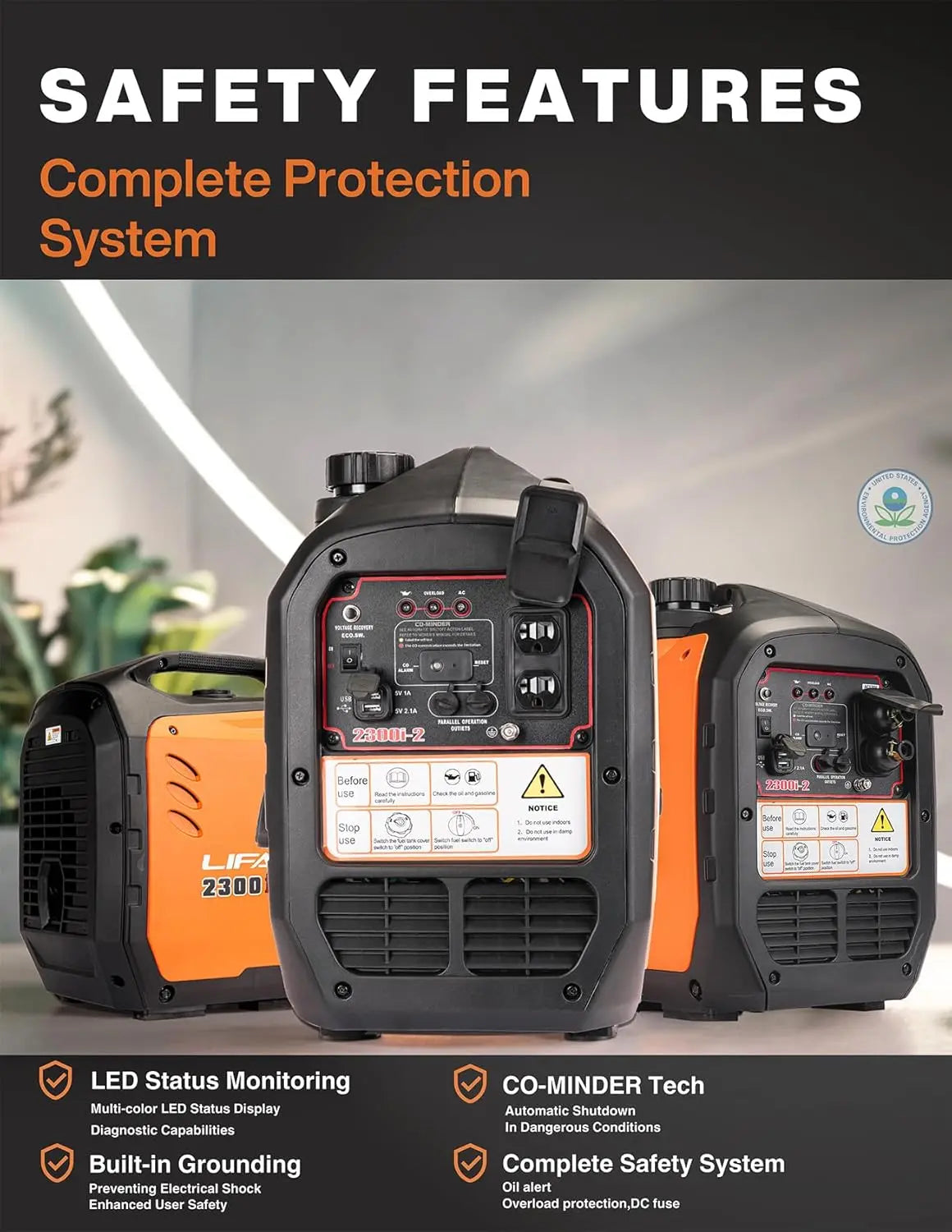 2300W  Inverter Generator - Portable, Quiet & Fuel-Efficient Power Solution for Home, Camping, RV & Emergency Use