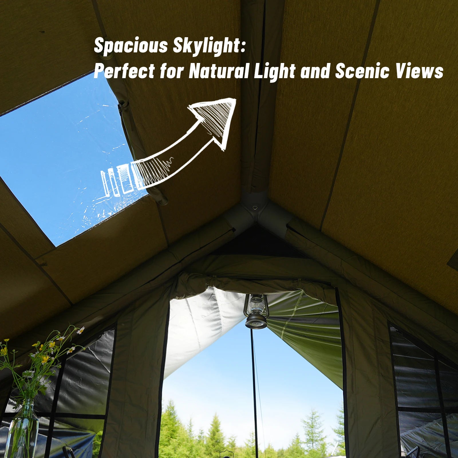 PAKICETUS 8-Person Inflatable Glamping Tent, Green Tent with Mesh Windows & Hand Pump with Extra-Large Canopy Living Room