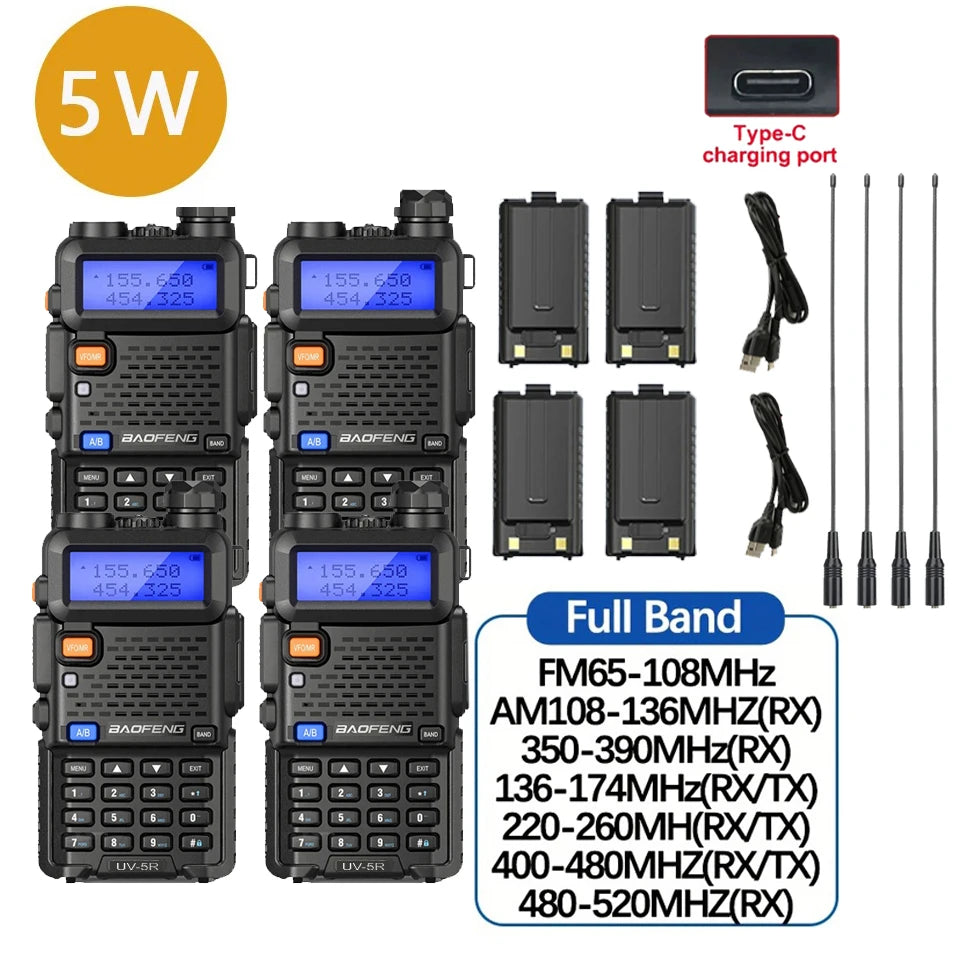 4Pcs Baofeng UV-5R 8W/5W Tri-Power Walkie Talkie High Power Dual Band Long Range Portable Handheld UV 5R Radio