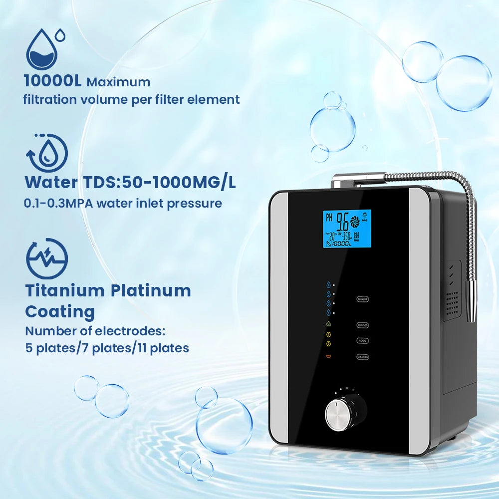 CAWOLO Alkaline Water Ionizer Machine PH Water Device Alkaline Water Dispenser 11 Plates Platinum Coating Alkaline Water Ioniser