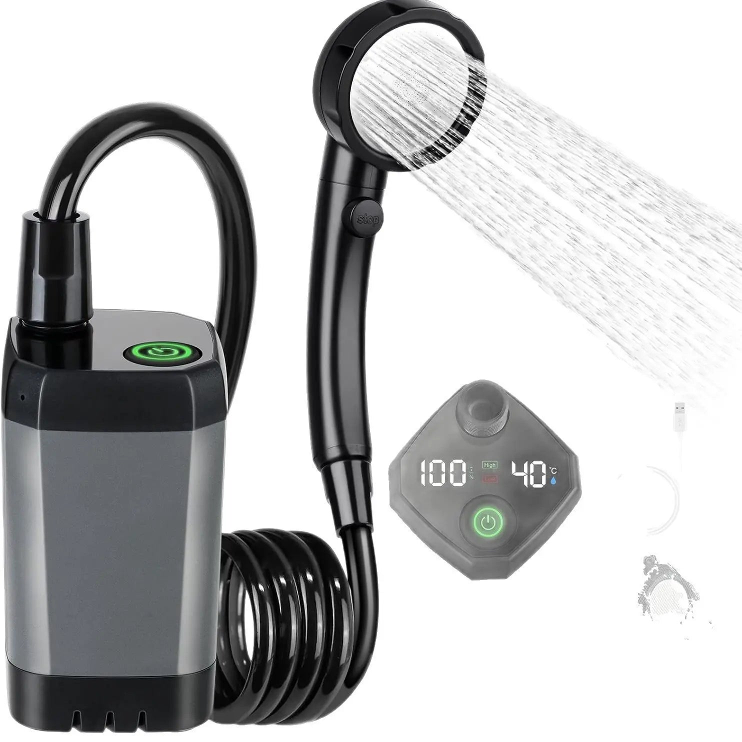 Portable Camping Shower Set Rechargeable Pump 6000mAh Outdoor Shower Kit with 20L Foldable Bag for Travel RV Garden Hiking