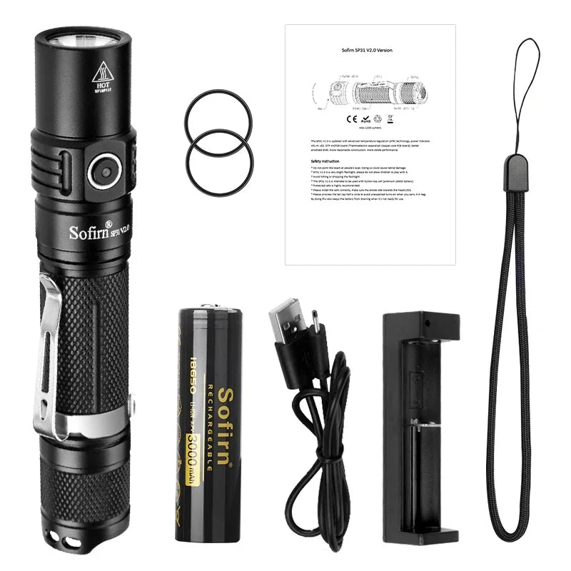 Sofirn SP31 V2.0 Led Torch Light 1200lm 18650 XPL-HI 5300-5700K LED Flashlight Tactical Lamp High Power Flashlight  Lanterna