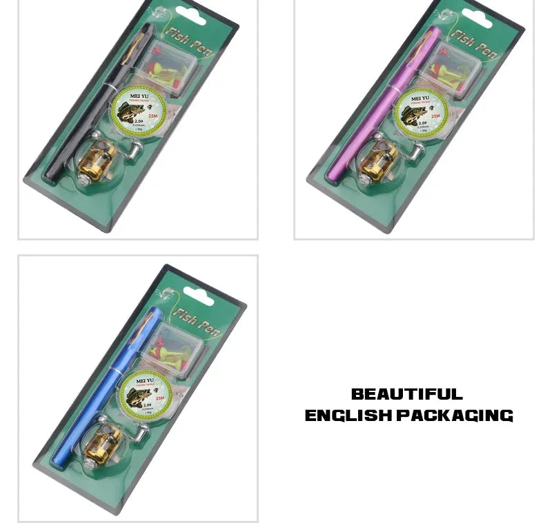 [Fish Rod+Reel+Line+Accessories] Portable Pocket Telescopic Fishing Rod Reel Full Kit Pen Shape Pole 96cm For Fishing Beginner