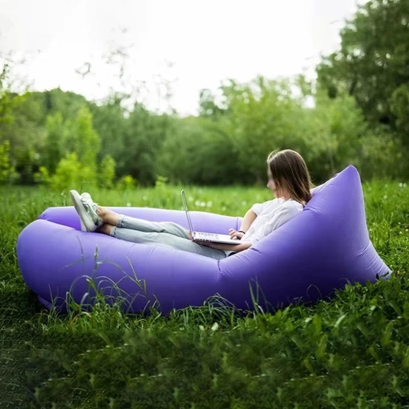 Single Person Lazy Inflatable Sofa Portable Outdoor Beach Air Sofa Bed Folding Camping Sleeping Bag for Comfortable Rest
