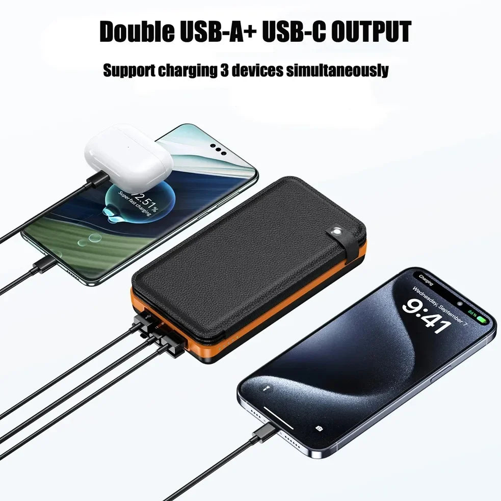 Portable Solar Power Bank,50000mAh External Solar Power Supply,Compatible with IOS Android USB-A And USB-C Charging Outdoor Camp