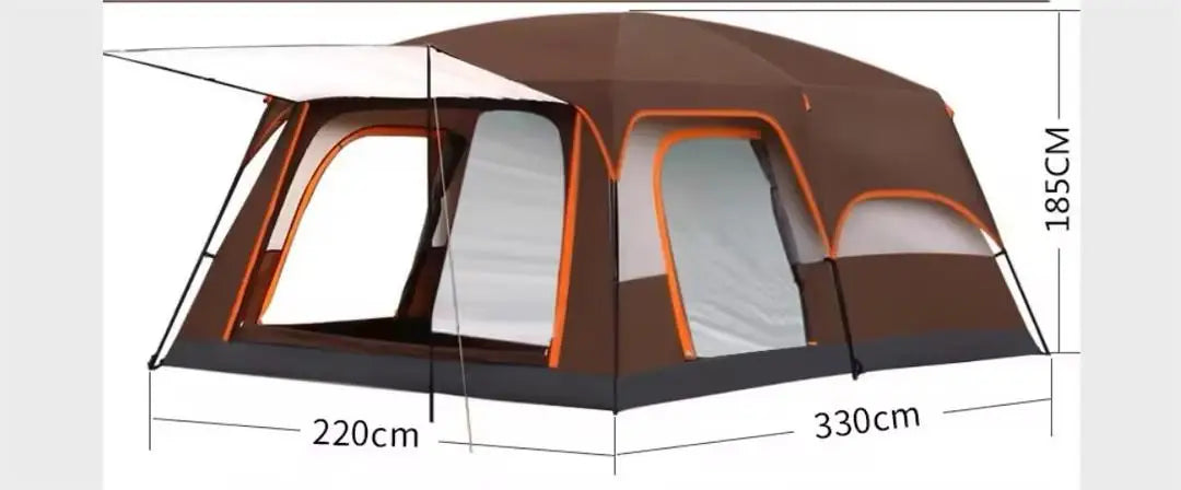 2 Bedroom 1 Hall Camping Tent 5-8 Person Double Layers Oversize Thickened Rainproof Tent Outdoor Family Camp Tour Equipment