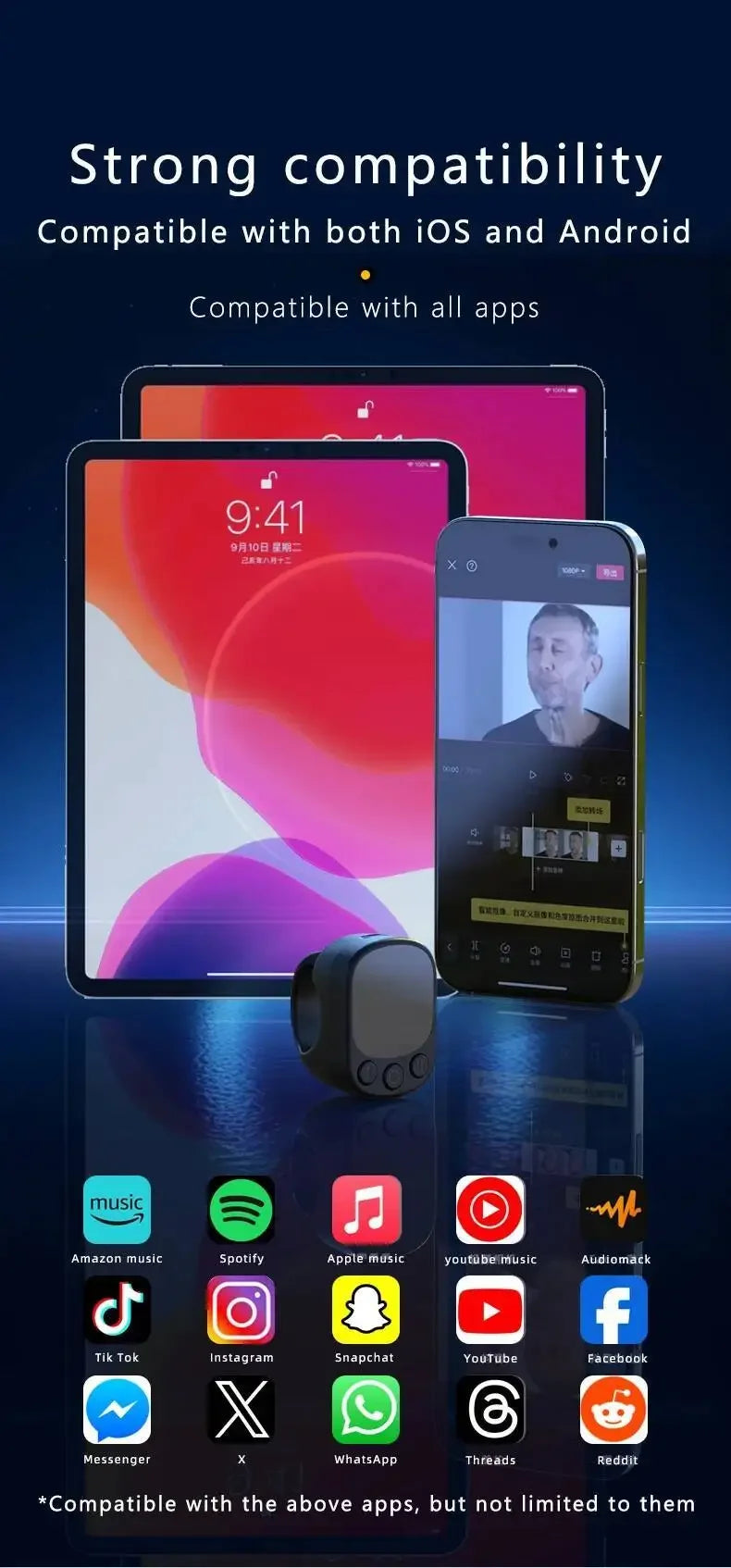 Wireless Bluetooth Ring Mouse With Touch Screen Remote Control Lightweight Tiktok YouTube Mini Air Mice For iOS Android Tablet