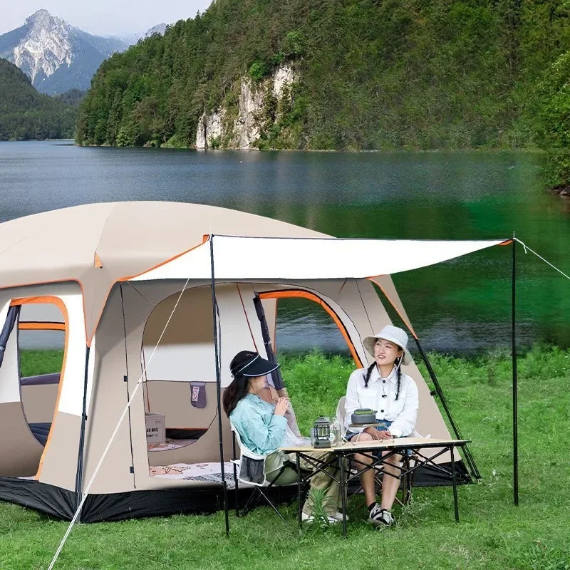Outdoor Thick Rainproof Camping Tent, Travel 4-12P Double Layer Field, Luxury Large Camping Tent, 2 Bedrooms and 1 Hall 캠핑용품 땡처리