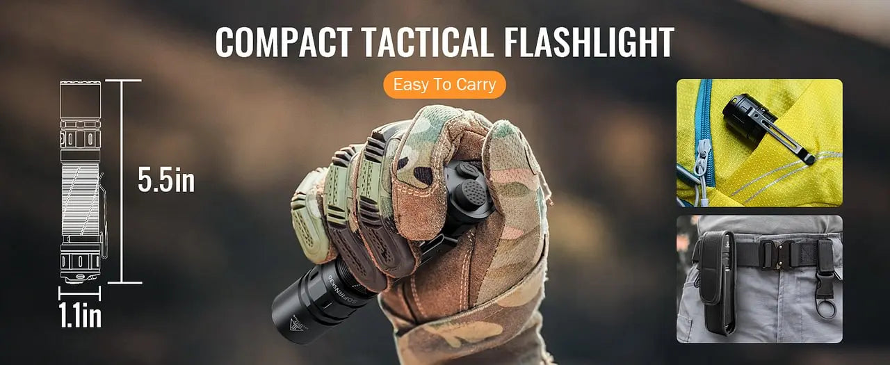 SOFIRN SK30 Tactical Rechargeable 6000K Flashlight 3000 High Lumen Pocket 21700 LED with Dual Tail Switches
