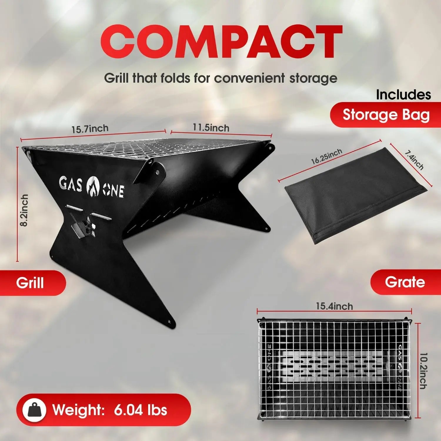 GasOne 15' Portable Charcoal Grill – Foldable BBQ for Camping & Backyard
