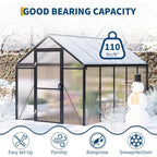 6x10 FT Greenhouse for Outdoors, Polycarbonate Flower with Roof Vent, Push-Pull Lockable Door, Aluminum Walk-in Green
