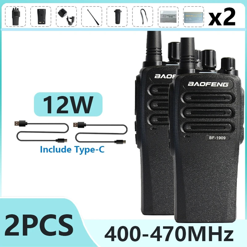 1/2PCS BaoFeng BF 1909 12W High Power Walkie Talkie Long Range UHF Two Way Radio Type C Charging Transmitter Upgrade UV 5R UV 82