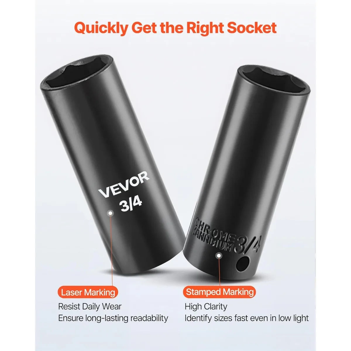 VEVOR 1/4, 3/8 & 1/2 Inch Drive Impact Socket Set, 210-Piece Full Metric/Standard with Extensions & Universal Joint, 3 Cases