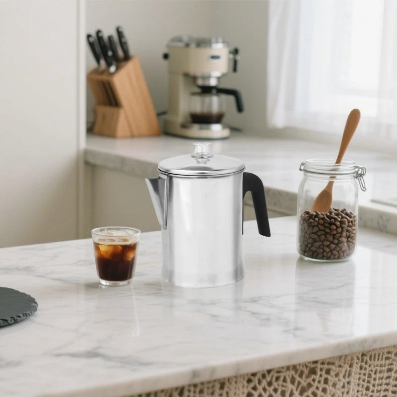 Coffee Percolator Pot Stainless Steel Coffee Maker Using on any Stovetop Silver 7 Cup