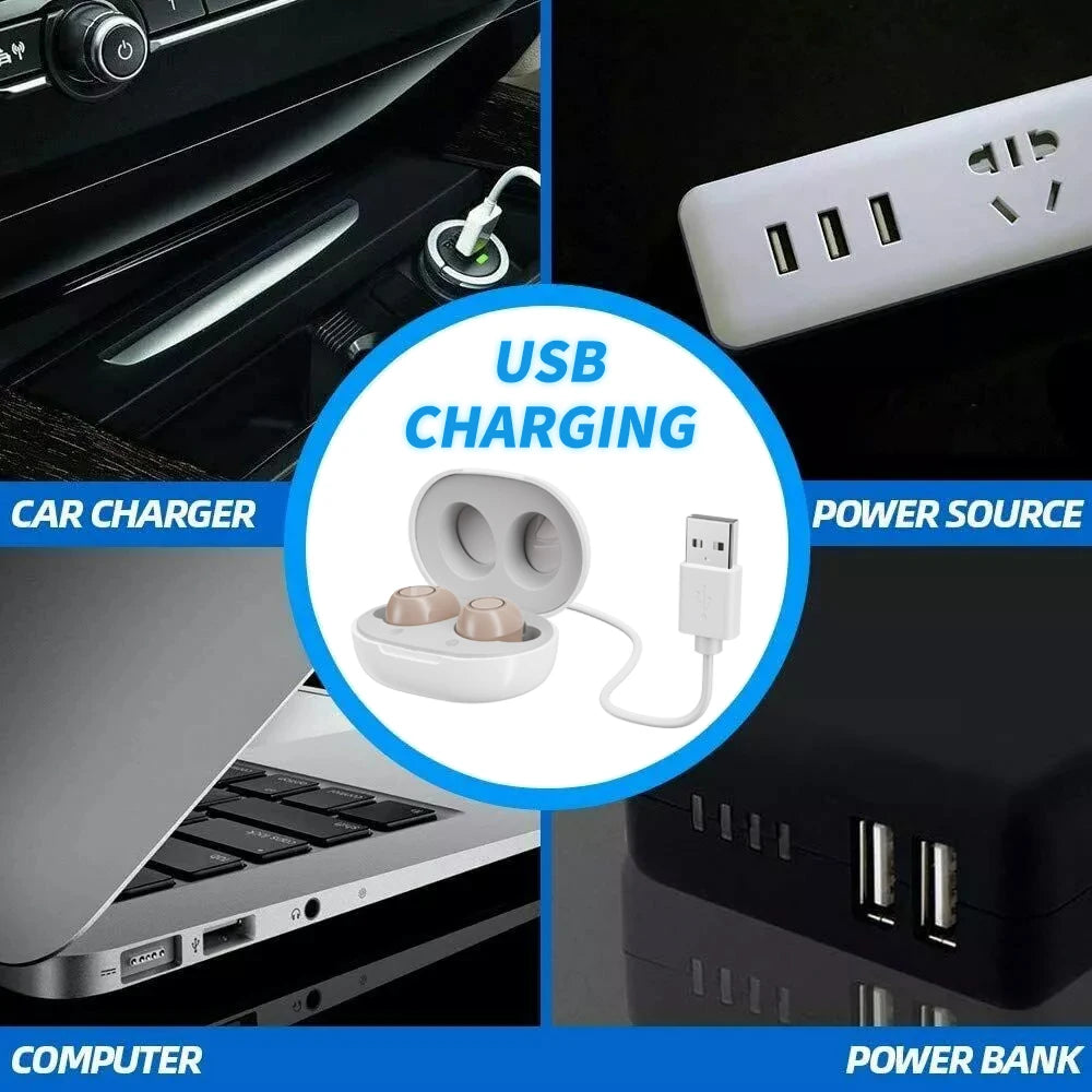 JINGHAO Hearing Aids Sound Amplifier Rechargeable Sound Enhance For Elderly Father Mother Gift Beige