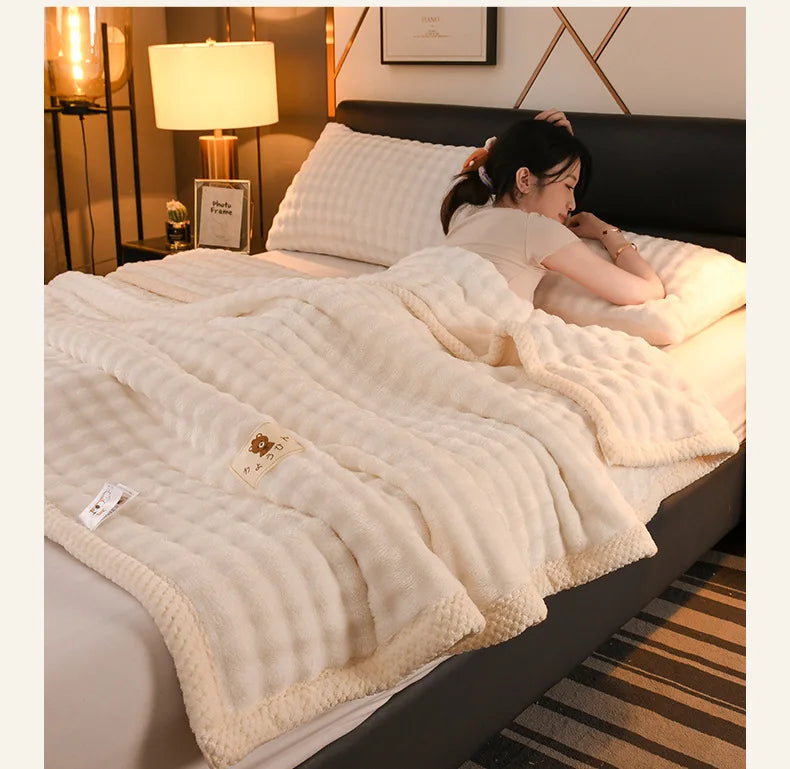 2025 new solid color simple blanket imitation rabbit velvet super soft plush blanket high gram weight sofa blanket winter warmth