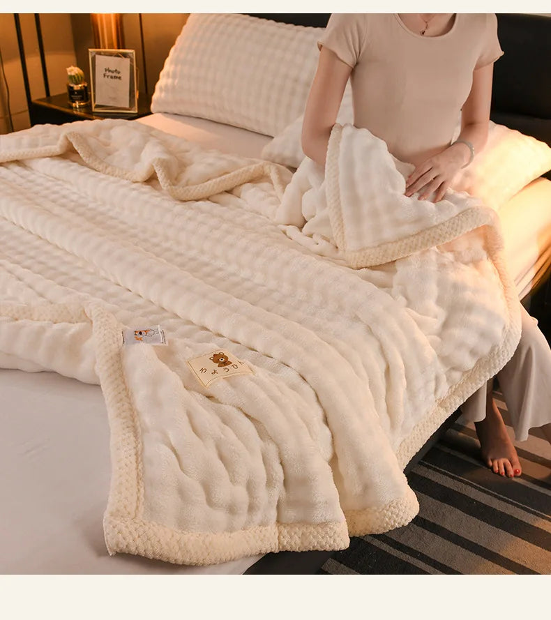 2025 new solid color simple blanket imitation rabbit velvet super soft plush blanket high gram weight sofa blanket winter warmth